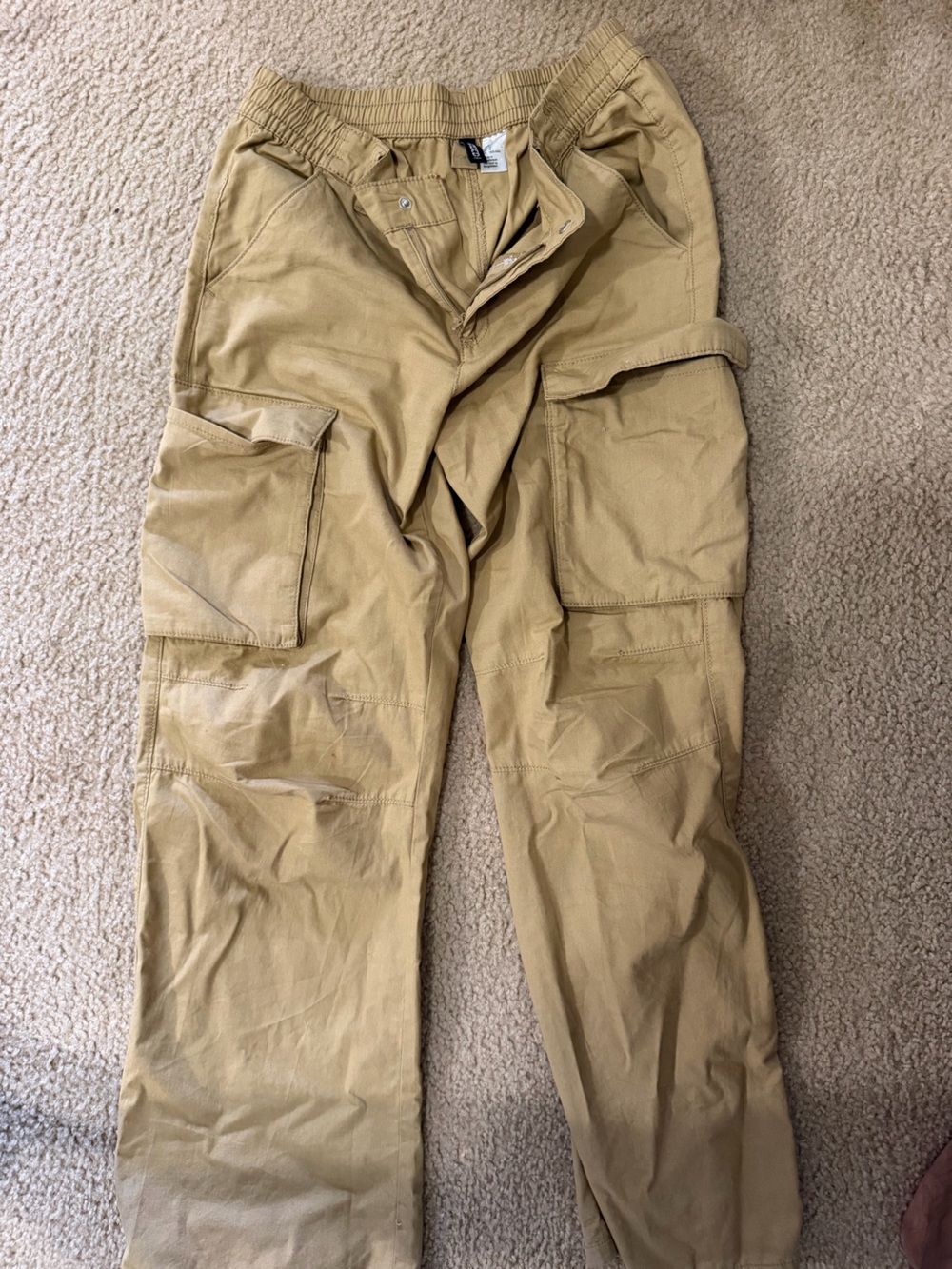 Divided Tan Cargo Pants with Flap Pockets